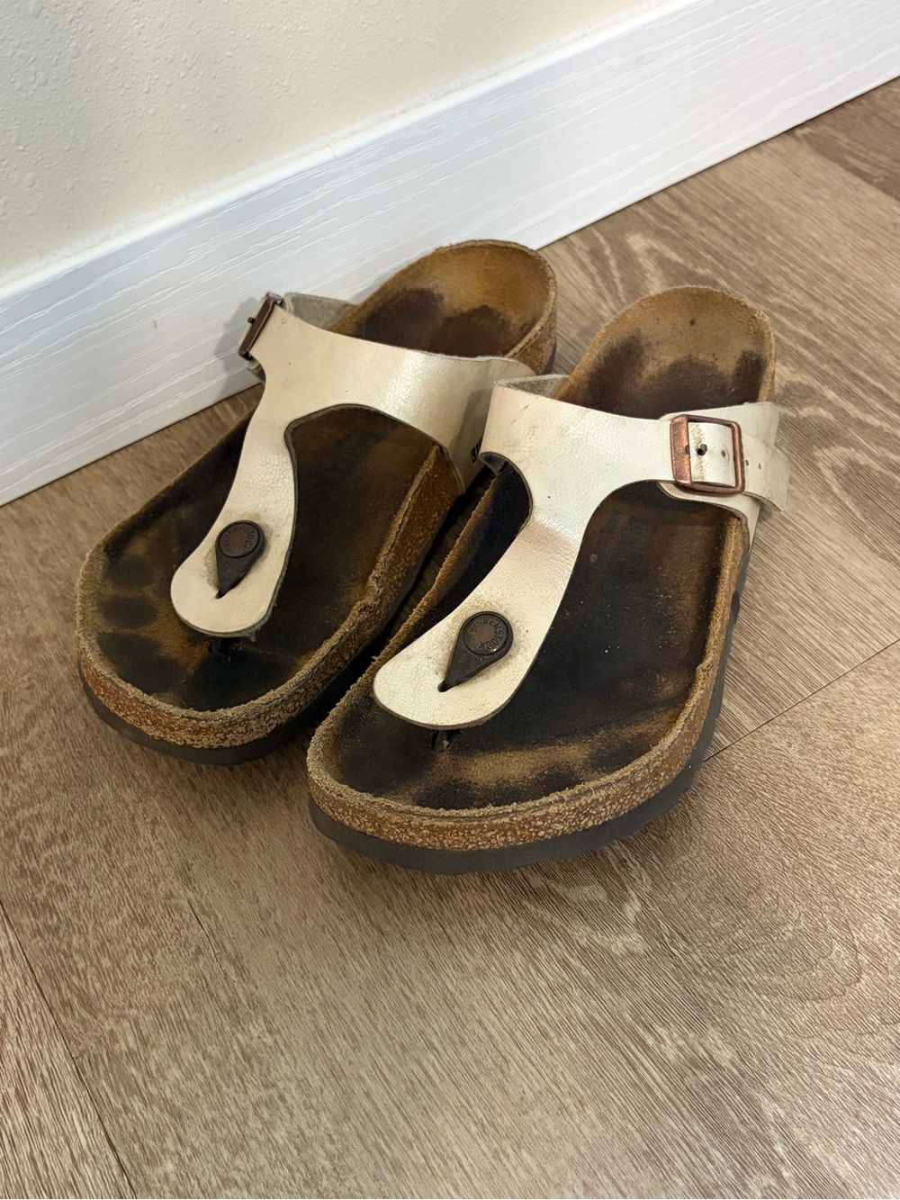 Birkenstock Women's Cream Leather Toe-Post Sandals